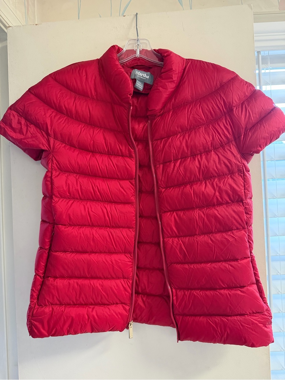 Martha Stewart Red Short-Sleeve Quilted Packable Puffer Jacket